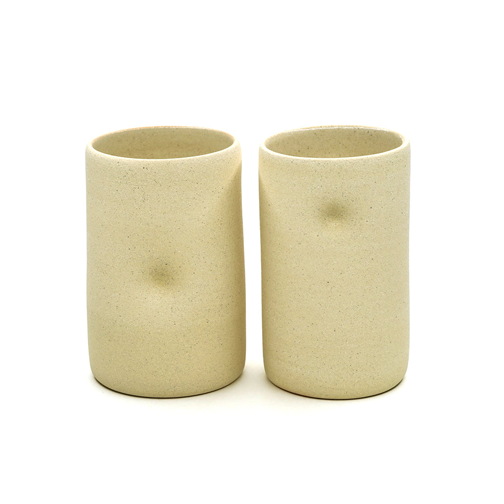 A pair of Arty Containers/Tumblers (Handmade of Shigaraki Clay of Japan) ART-T002 for Tea Lovers, Art Lovers and Decor Lovers