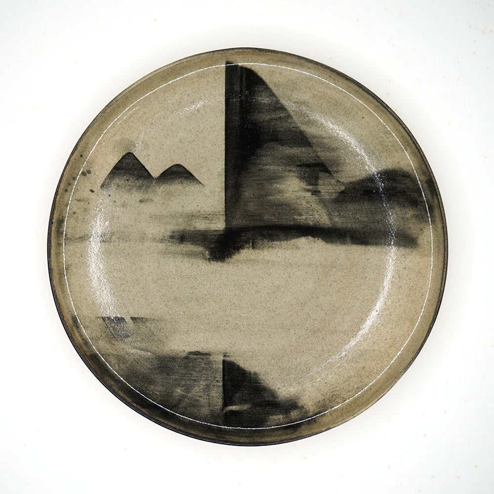 Hand-Built-Painted Large Plate (Abstract Landscape) HBP-P001 for Art Lovers and Decor Lovers