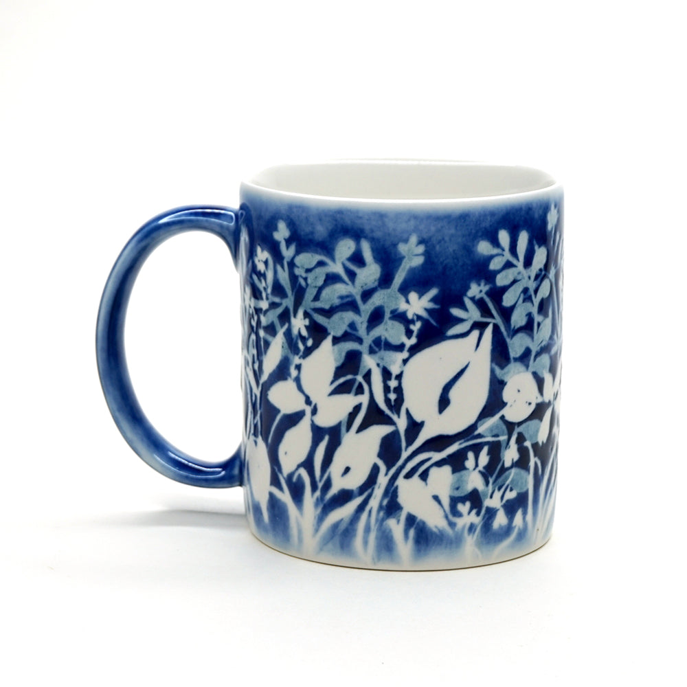 Hand-painted Mug (Low Relief Plant Painting) HPM-P001 for Art Lovers and Blue & White Porcelain Lovers