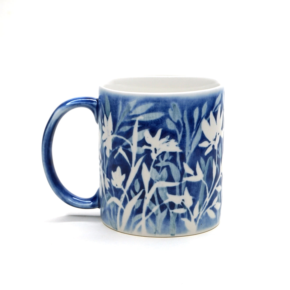 Hand-painted Mug (Low Relief Plant Painting) HPM-P002 for Art Lovers and Blue & White Porcelain Lovers