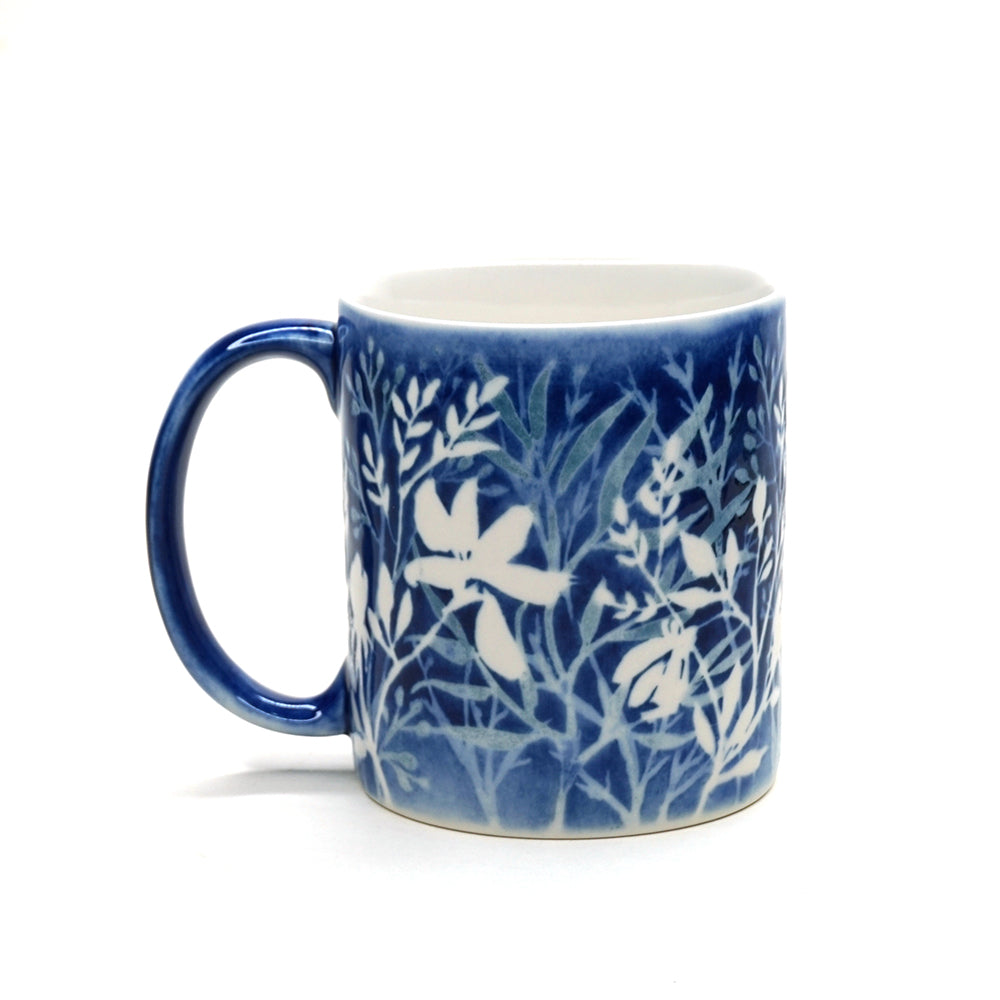 Hand-painted Mug (Low Relief Plant Painting) HPM-P003 for Art Lovers and Blue & White Porcelain Lovers