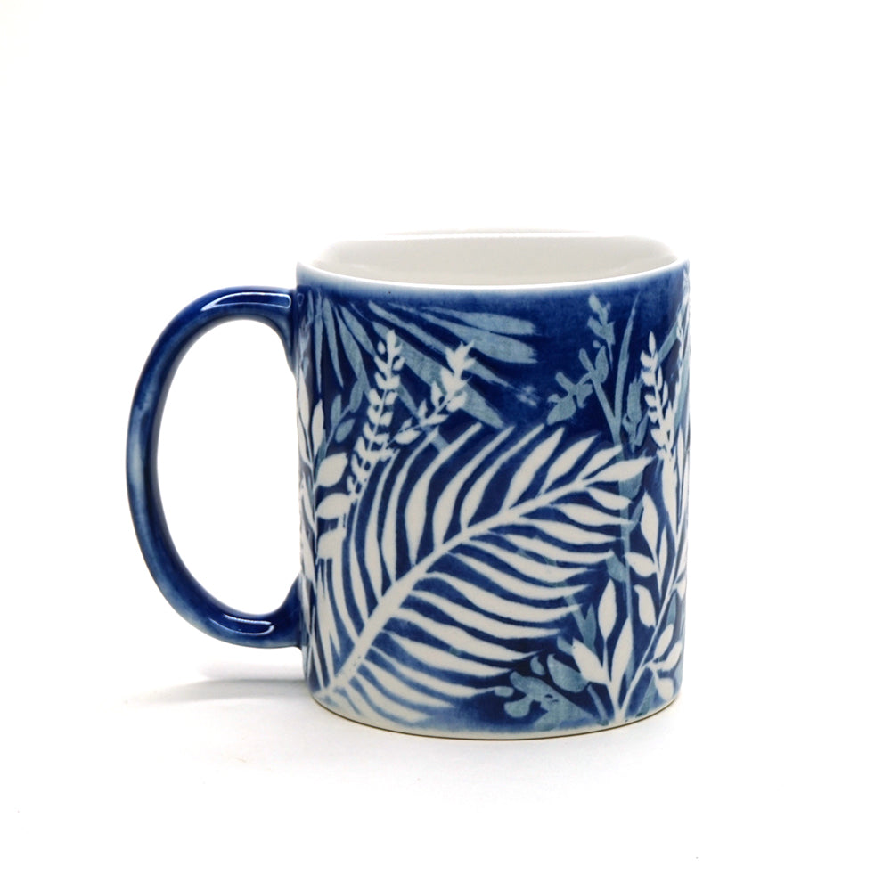 Hand-painted Mug (Low Relief Plant Painting) HPM-P004 for Art Lovers and Blue & White Porcelain Lovers