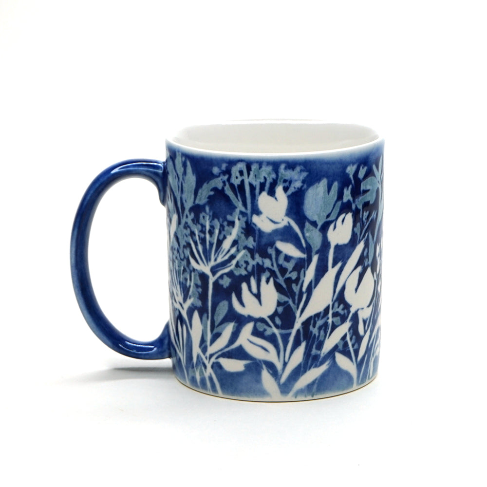 Hand-painted Mug (Low Relief Plant Painting) HPM-P005 for Art Lovers and Blue & White Porcelain Lovers