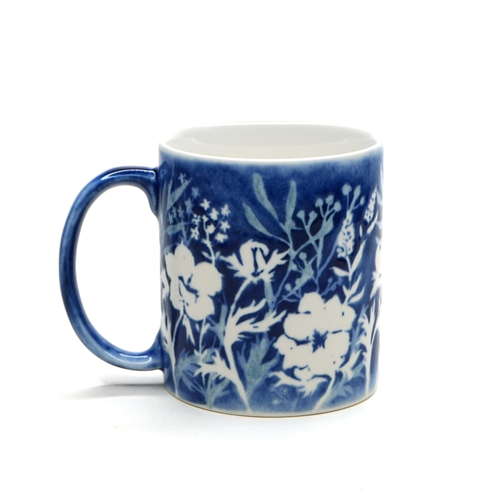 Hand-painted Mug (Low Relief Plant Painting) HPM-P006 for Art Lovers and Blue & White Porcelain Lovers