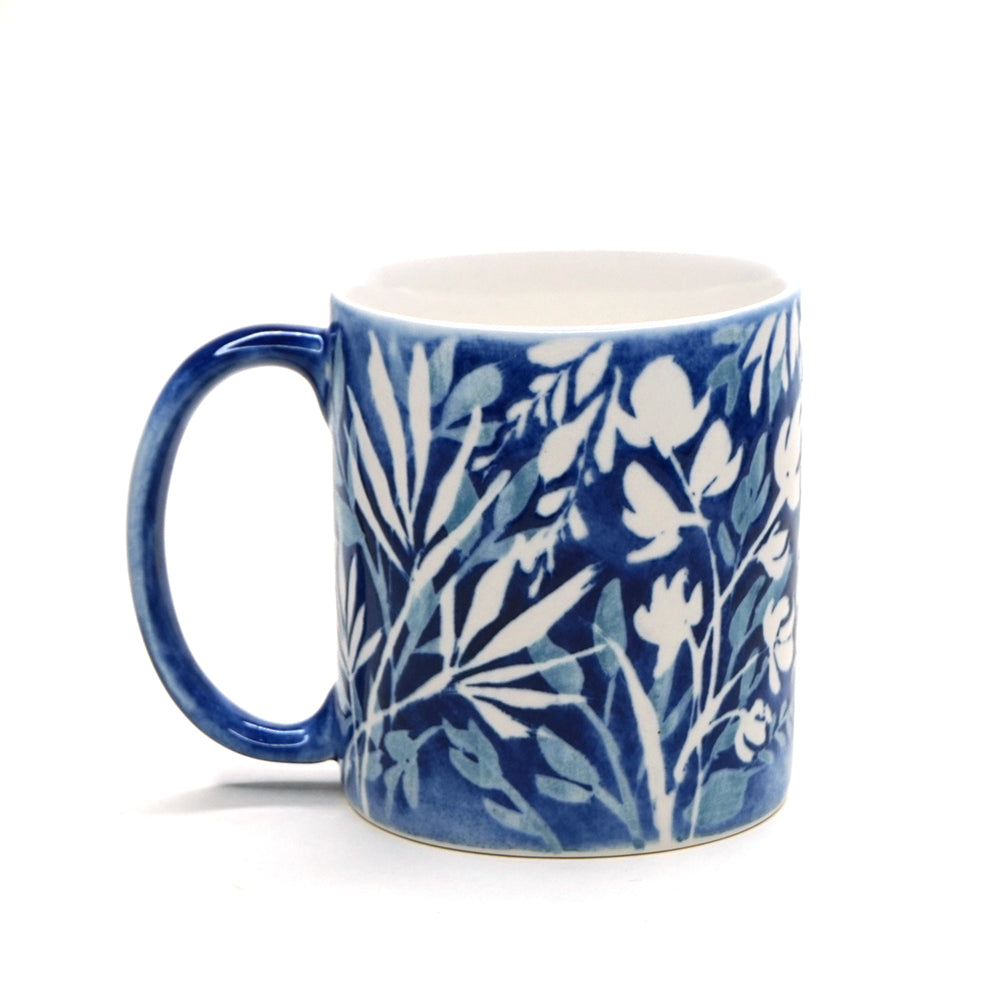 Hand-painted Mug (Low Relief Plant Painting) HPM-P007 for Art Lovers and Blue & White Porcelain Lovers