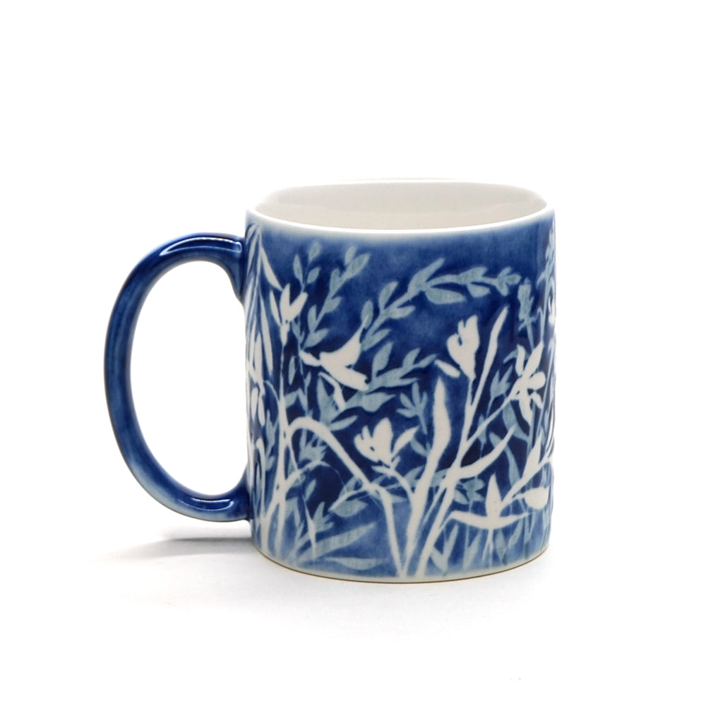 Hand-painted Mug (Low Relief Plant Painting) HPM-P008 for Art Lovers and Blue & White Porcelain Lovers