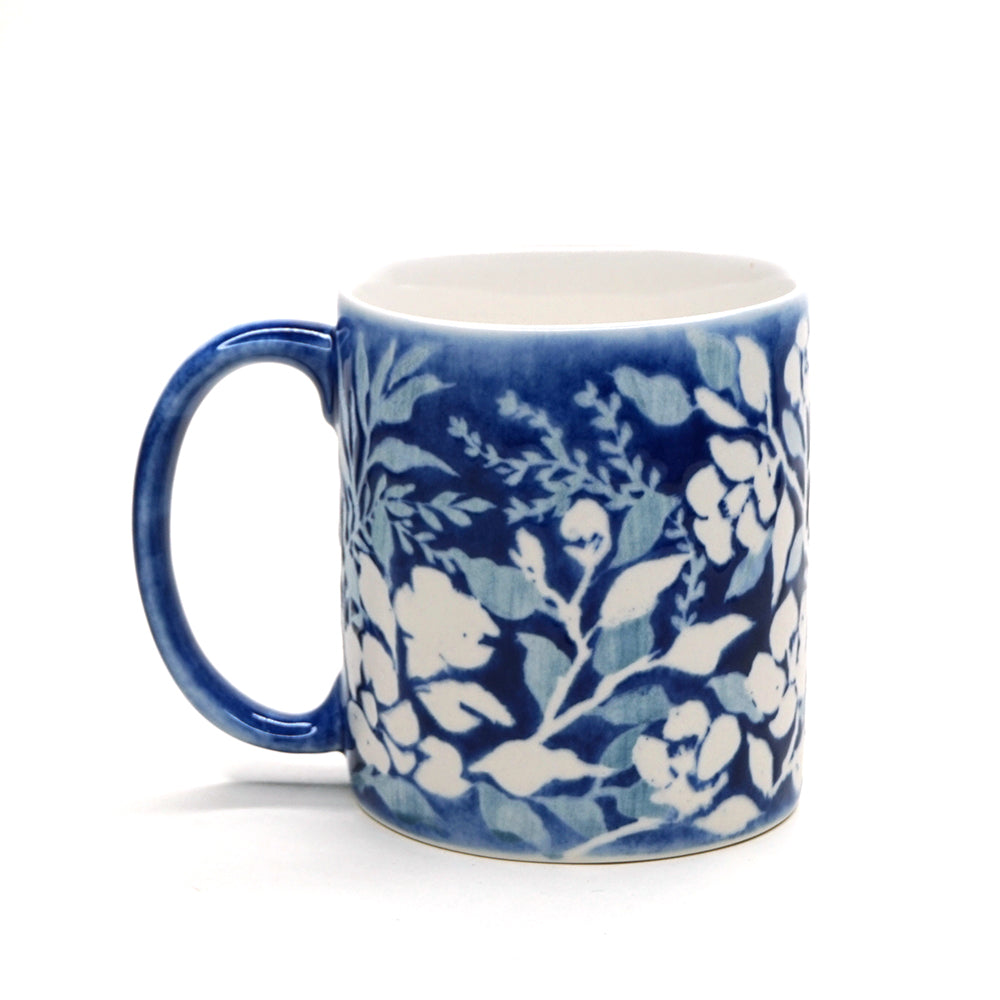 Hand-painted Mug (Low Relief Plant Painting) HPM-P009 for Art Lovers and Blue & White Porcelain Lovers