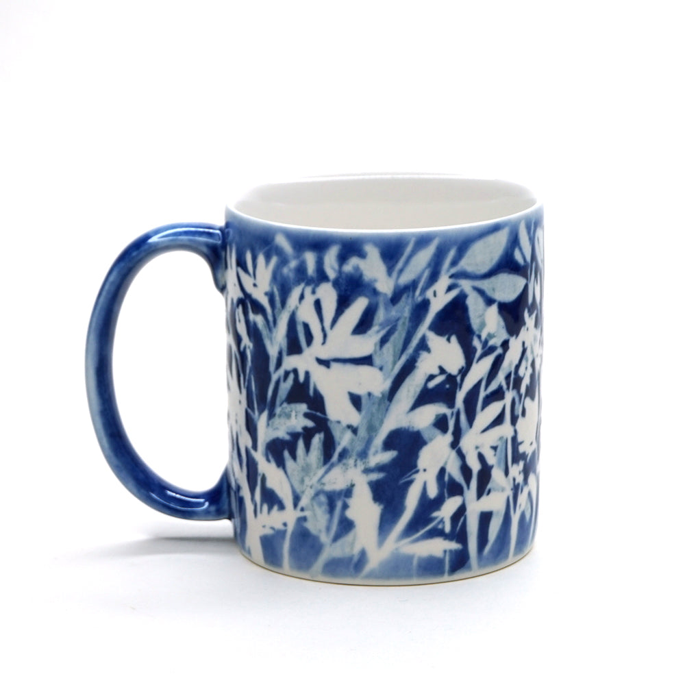 Hand-painted Mug (Low Relief Plant Painting) HPM-P010 for Art Lovers and Blue & White Porcelain Lovers