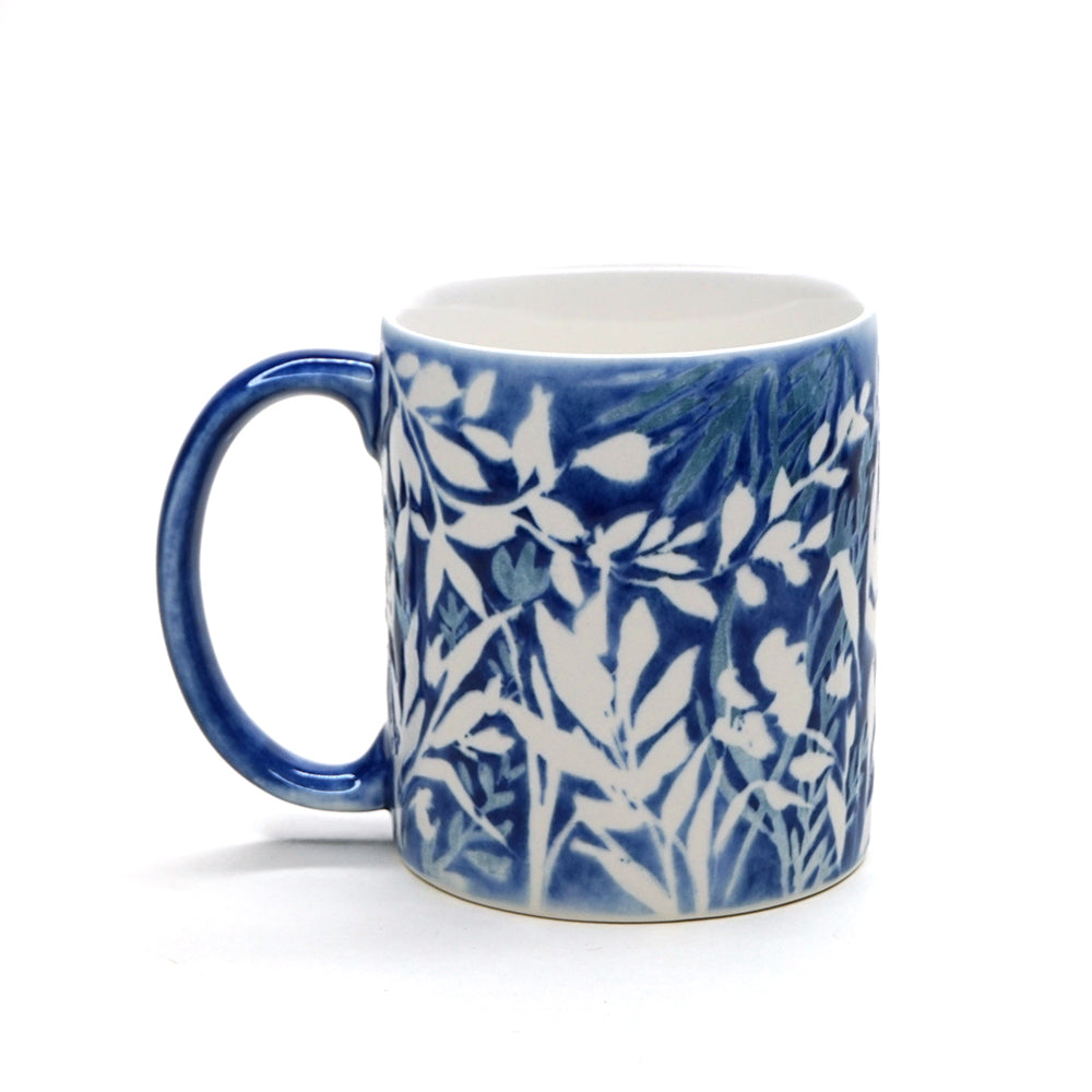 Hand-painted Mug (Low Relief Plant Painting) HPM-P011 for Art Lovers and Blue & White Porcelain Lovers