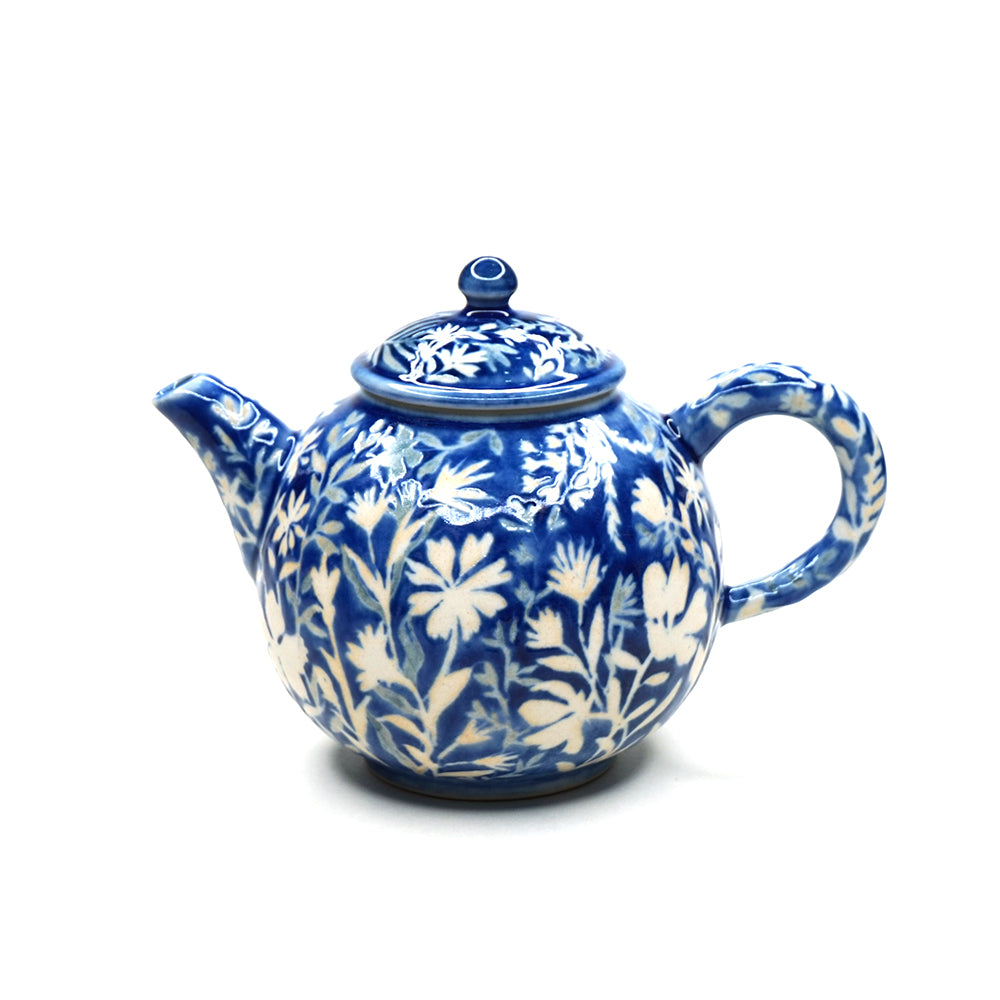 Hand-painted Teapot (Low Relief Plant Painting) HPP-P301 for Tea Lovers, Art Lovers and Blue & White Porcelain Lovers