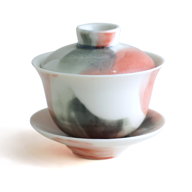 (Made-To-Order, takes 5 more production days) Hand-painted Teacup/ Gaiwan HPG-202 (Oriental Abstract) for Tea Lovers and Art Lovers