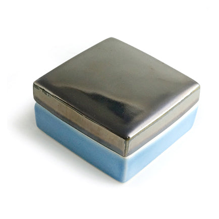 Hand-painted Ceramic Square Box (Silver/ Blue) SBS-002 for Art Lovers, Party Lovers and Jewelry Lovers