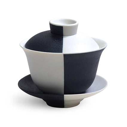 Half Half Black & White Teacup/ Gaiwan HHG-001 (Hand-Painted) for Tea Lovers and Art Lovers