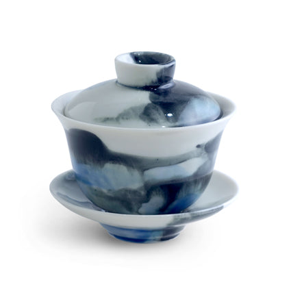(Made-To-Order, takes 5 more production days) Hand-painted Teacup/ Gaiwan HPG-201 (Oriental Abstract) for Tea Lovers and Art Lovers