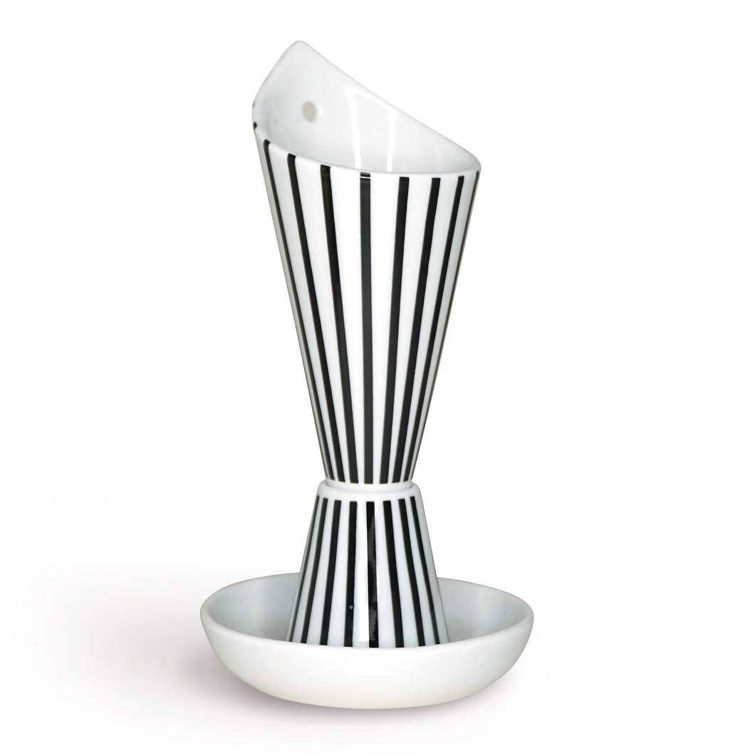 Foodie V (Stripe in B/W) Porcelain Party Container FVD-003 for Art Lovers, Party Lovers and Plant Lovers