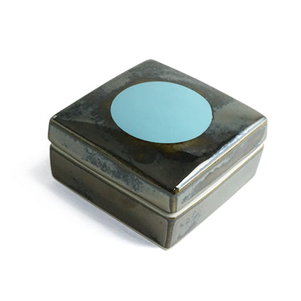 Hand-painted Ceramic Square Box (Turquoise/ Silver) SBS-101 for Art Lovers, Party Lovers and Jewelry Lovers